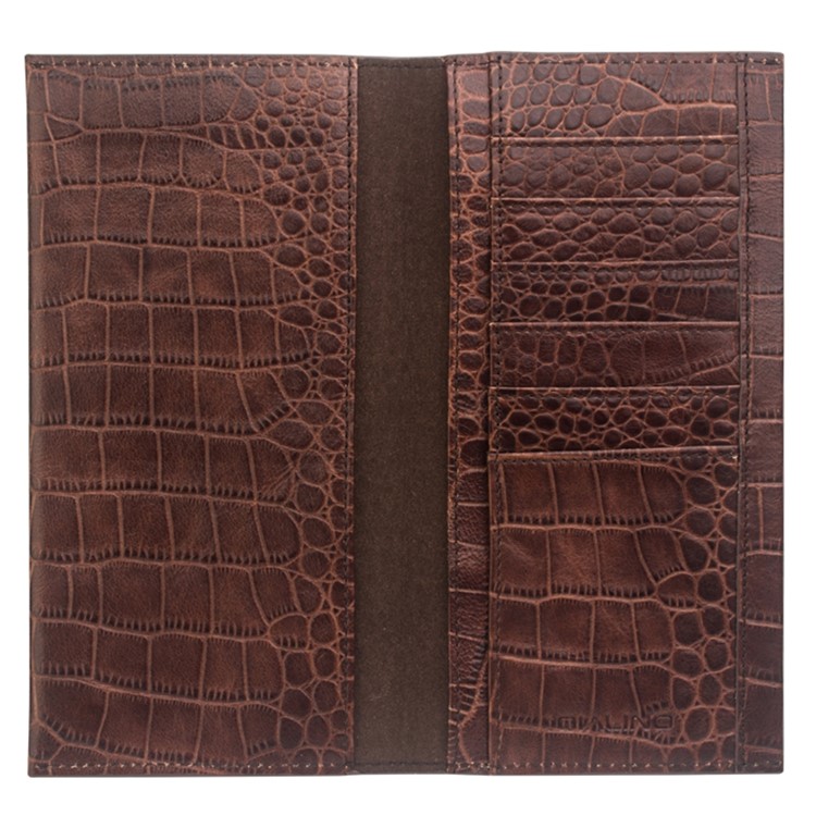 QIALINO Crocodile Style Texture Cowhide Leather Wallet Pouch Cover for iPhone 7 Plus, Size: 9.5 x 18.4cm - Brown-2