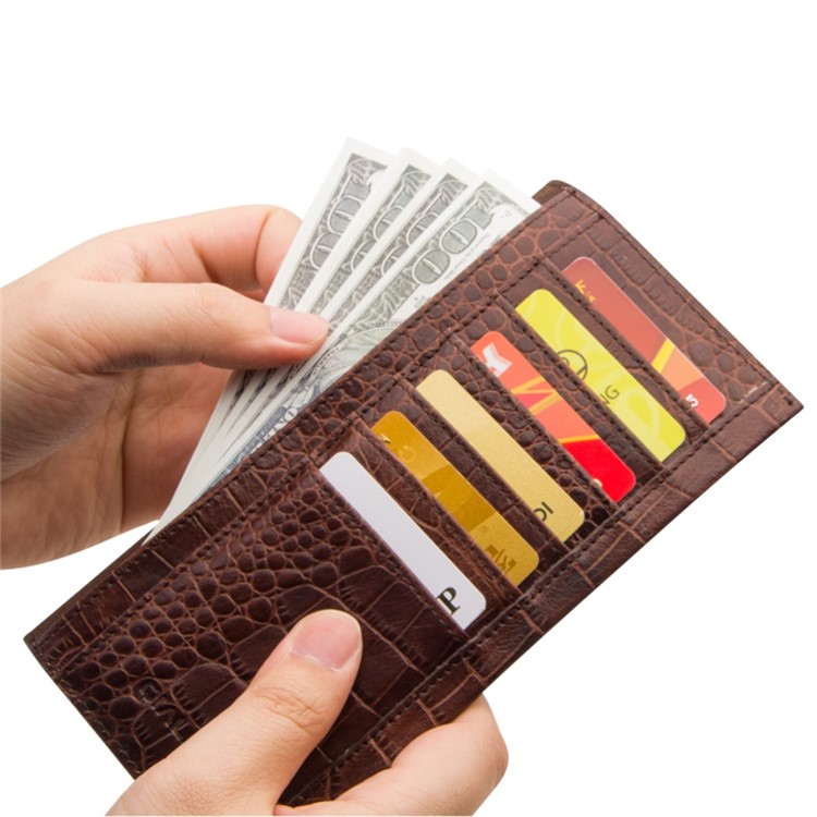 QIALINO Crocodile Style Texture Cowhide Leather Wallet Pouch Cover for iPhone 7 Plus, Size: 9.5 x 18.4cm - Brown-5