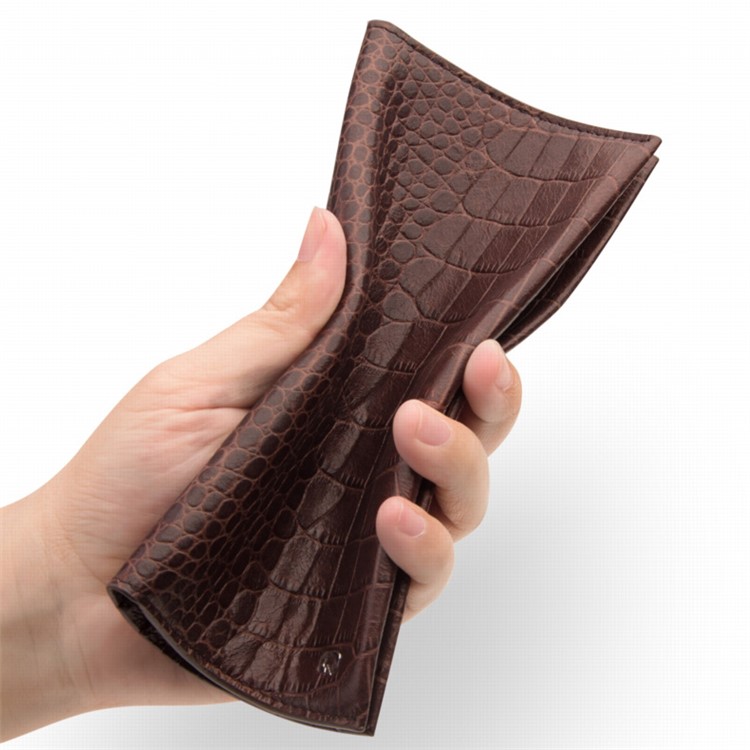 QIALINO Crocodile Style Texture Cowhide Leather Wallet Pouch Cover for iPhone 7 Plus, Size: 9.5 x 18.4cm - Brown-9