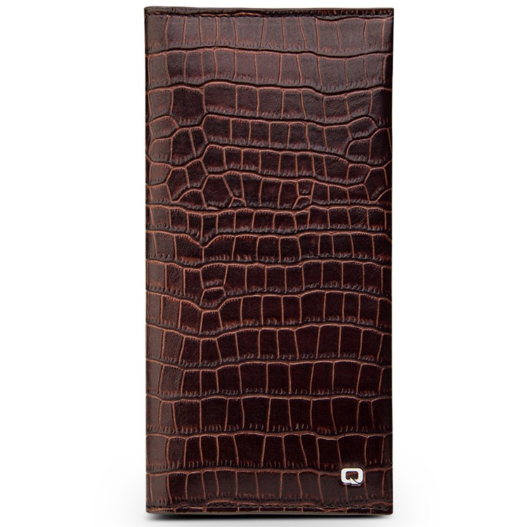 QIALINO Cowhide Leather Bamboo Grain Wallet Pouch Cover for iPhone 7 Plus, Size: 9.5 x 18.4cm - Brown-1
