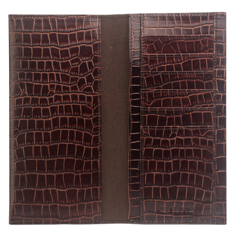 QIALINO Cowhide Leather Bamboo Grain Wallet Pouch Cover for iPhone 7 Plus, Size: 9.5 x 18.4cm - Brown-2