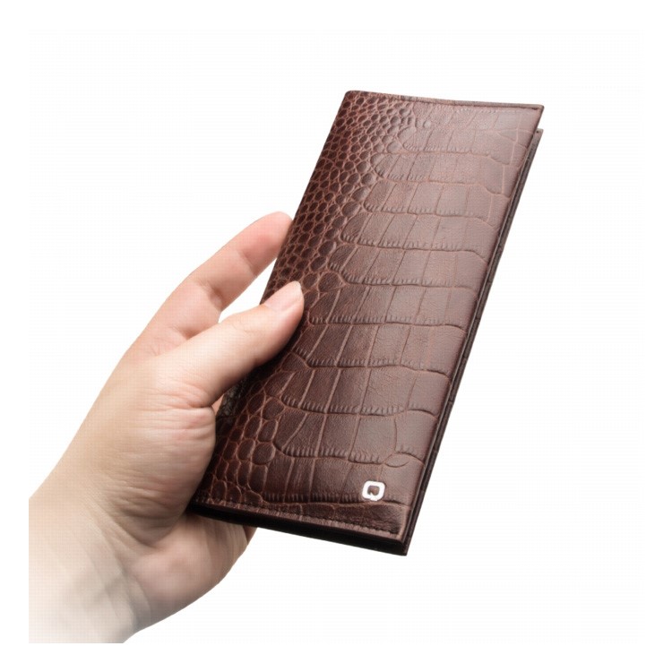 QIALINO Cowhide Leather Bamboo Grain Wallet Pouch Cover for iPhone 7 Plus, Size: 9.5 x 18.4cm - Brown-5