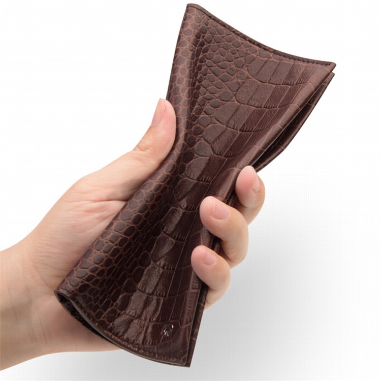 QIALINO Cowhide Leather Bamboo Grain Wallet Pouch Cover for iPhone 7 Plus, Size: 9.5 x 18.4cm - Brown-6