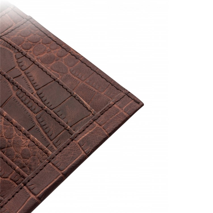 QIALINO Cowhide Leather Bamboo Grain Wallet Pouch Cover for iPhone 7 Plus, Size: 9.5 x 18.4cm - Brown-9