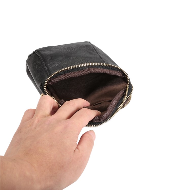 6.4 inch Litchi Grain PU Leather Double Layer Zipper Closure Sling Bag - Black-10