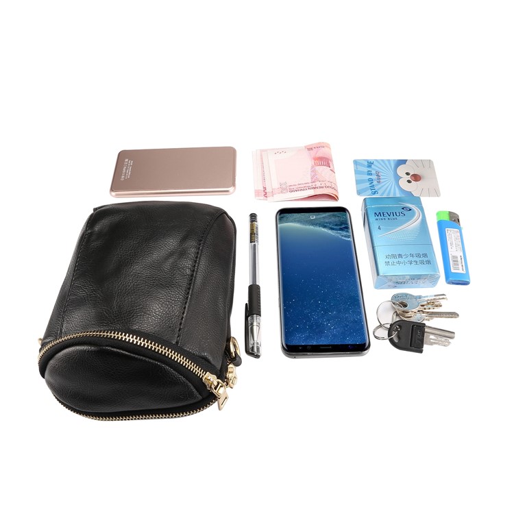 6.4 inch Litchi Grain PU Leather Double Layer Zipper Closure Sling Bag - Black-11
