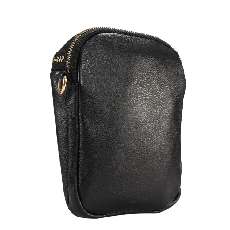 6.4 inch Litchi Grain PU Leather Double Layer Zipper Closure Sling Bag - Black-2