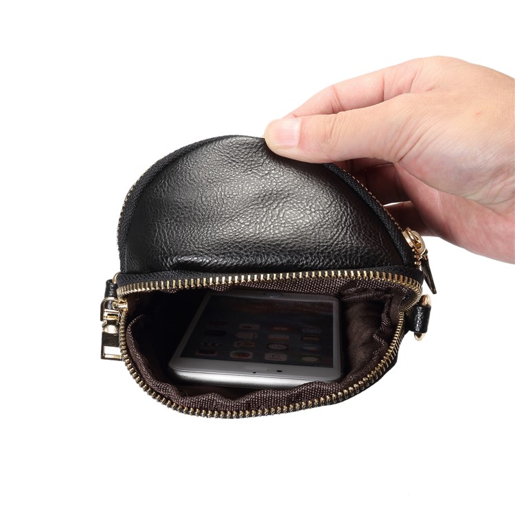 6.4 inch Litchi Grain PU Leather Double Layer Zipper Closure Sling Bag - Black-3