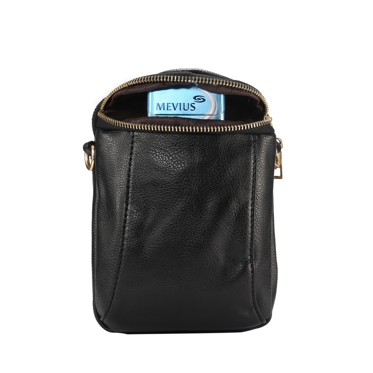 6.4 inch Litchi Grain PU Leather Double Layer Zipper Closure Sling Bag - Black-4