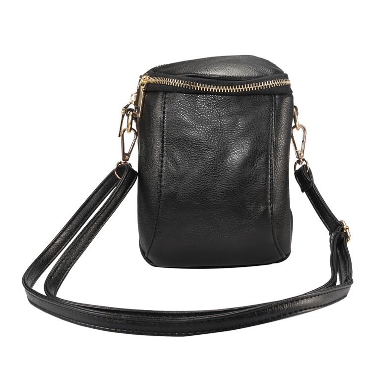 6.4 inch Litchi Grain PU Leather Double Layer Zipper Closure Sling Bag - Black-5