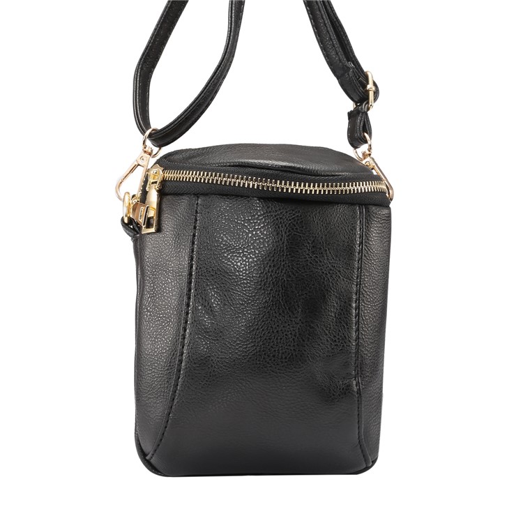 6.4 inch Litchi Grain PU Leather Double Layer Zipper Closure Sling Bag - Black-7