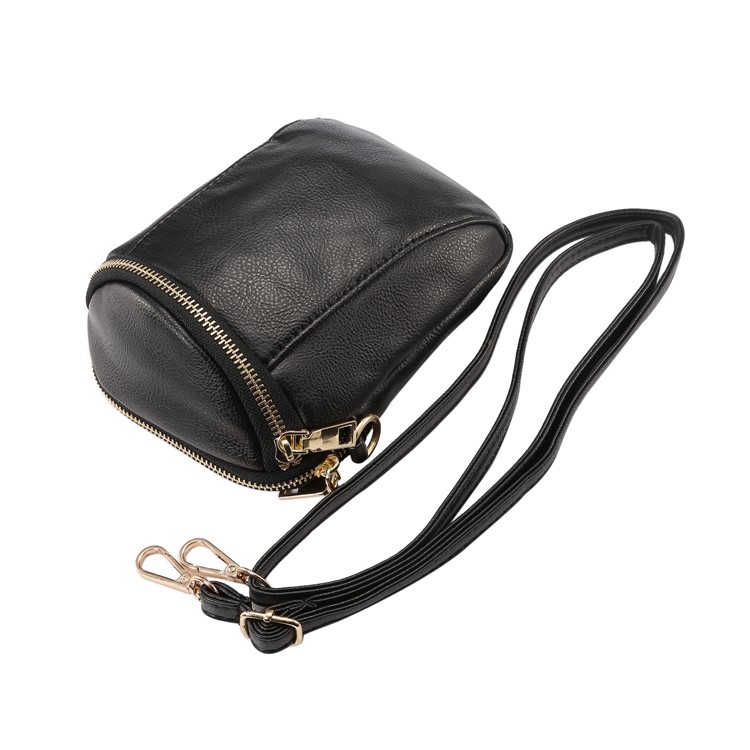 6.4 inch Litchi Grain PU Leather Double Layer Zipper Closure Sling Bag - Black-8