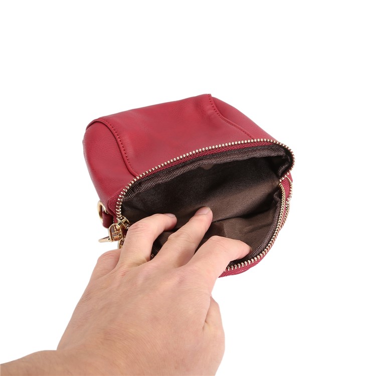 6.4 inch Litchi Grain Double Layer Zipper Closure Single-shoulder Sling Bag - Wine Red-10