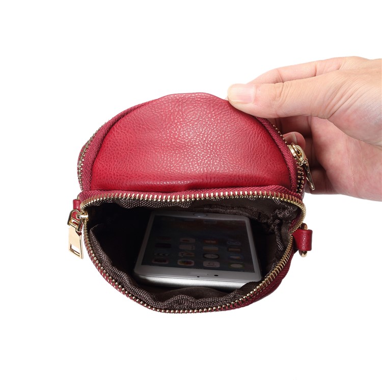 6.4 inch Litchi Grain Double Layer Zipper Closure Single-shoulder Sling Bag - Wine Red-3