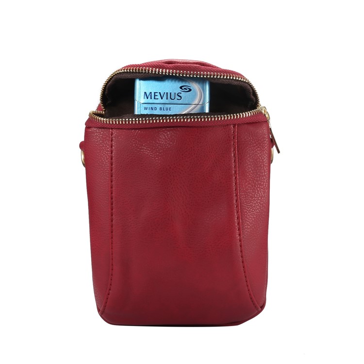 6.4 inch Litchi Grain Double Layer Zipper Closure Single-shoulder Sling Bag - Wine Red-4
