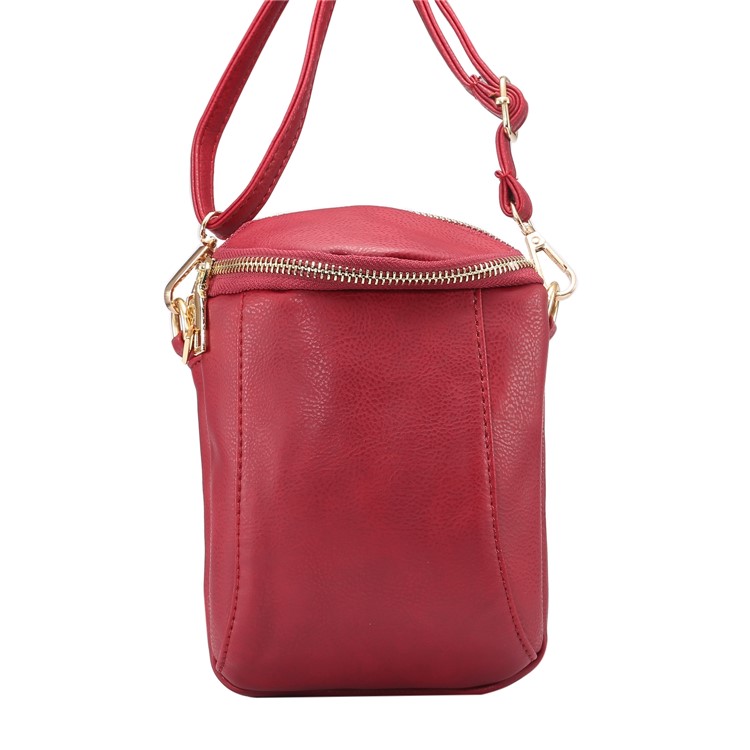 6.4 inch Litchi Grain Double Layer Zipper Closure Single-shoulder Sling Bag - Wine Red-7