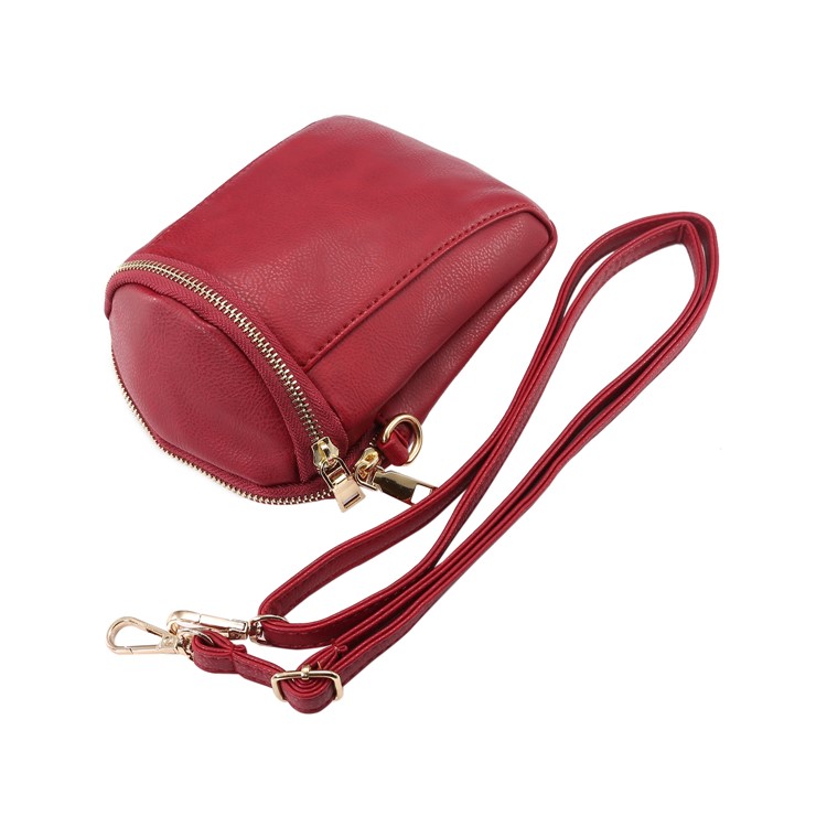 6.4 inch Litchi Grain Double Layer Zipper Closure Single-shoulder Sling Bag - Wine Red-8