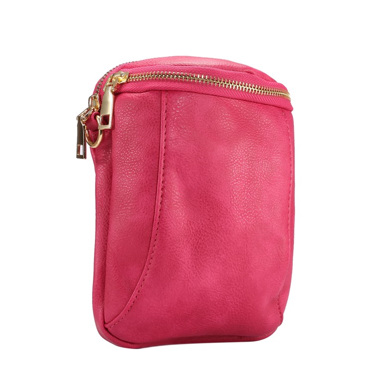 6.4 inch Litchi Texture Double Layer Zipper Closure Sling Bag - Rose-1