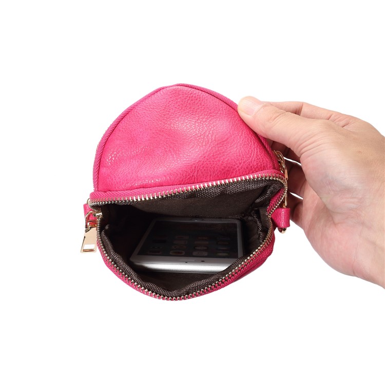 6.4 inch Litchi Texture Double Layer Zipper Closure Sling Bag - Rose-3