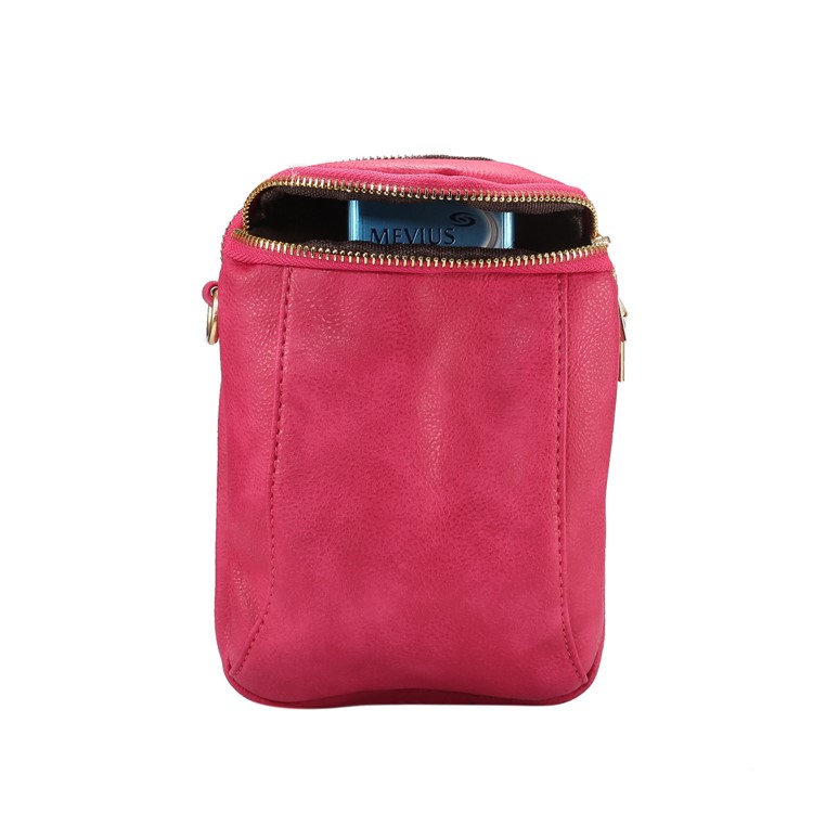6.4 inch Litchi Texture Double Layer Zipper Closure Sling Bag - Rose-4