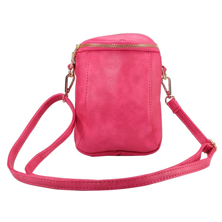 6.4 inch Litchi Texture Double Layer Zipper Closure Sling Bag - Rose-5