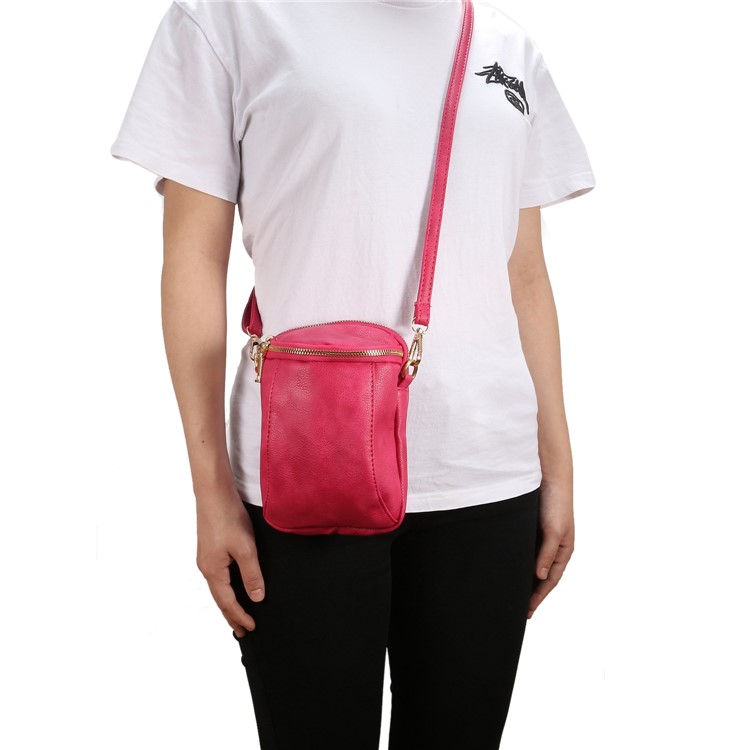 6.4 inch Litchi Texture Double Layer Zipper Closure Sling Bag - Rose-6