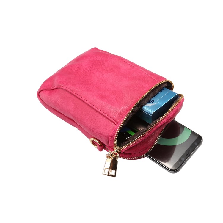 6.4 inch Litchi Texture Double Layer Zipper Closure Sling Bag - Rose-9