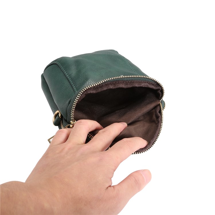 6.4 inch Litchi Grain PU Leather Crossbody Double Layer Zipper Closure Sling Bag - Blackish Green-10