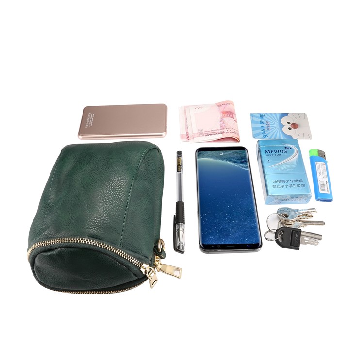 6.4 inch Litchi Grain PU Leather Crossbody Double Layer Zipper Closure Sling Bag - Blackish Green-11