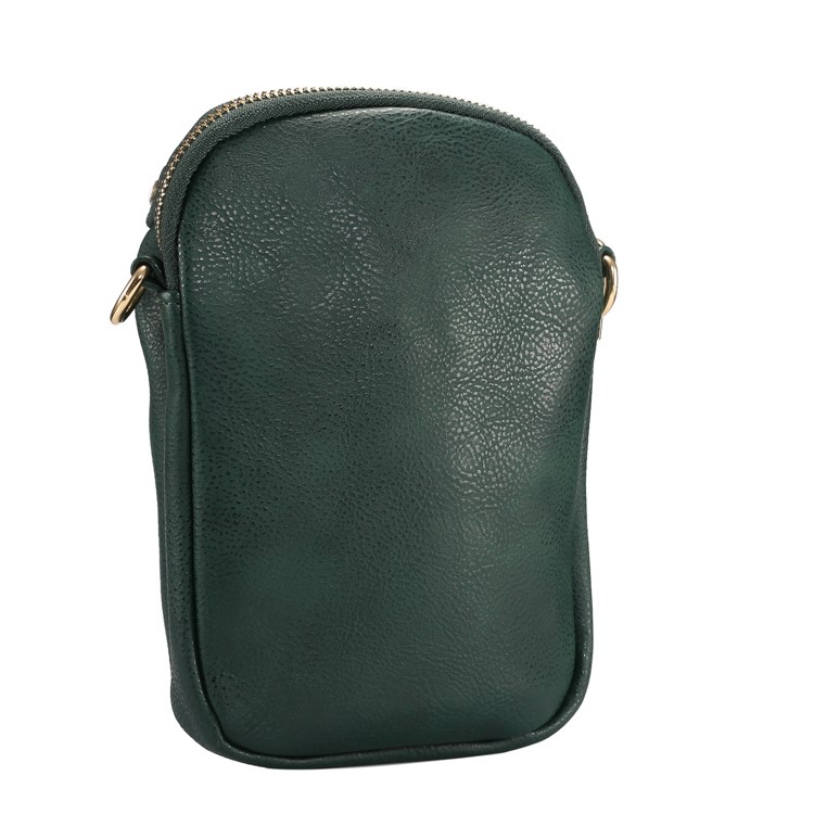 6.4 inch Litchi Grain PU Leather Crossbody Double Layer Zipper Closure Sling Bag - Blackish Green-2