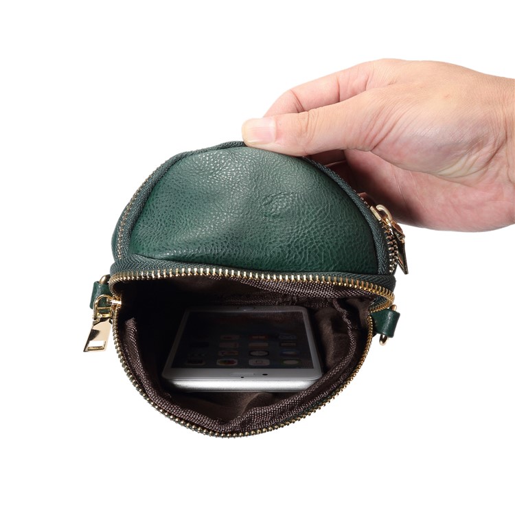 6.4 inch Litchi Grain PU Leather Crossbody Double Layer Zipper Closure Sling Bag - Blackish Green-3