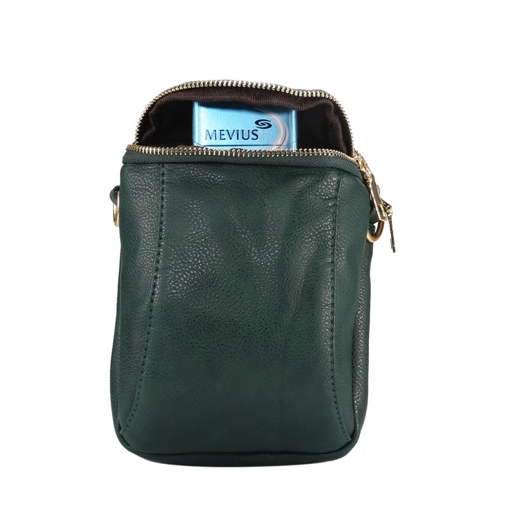 6.4 inch Litchi Grain PU Leather Crossbody Double Layer Zipper Closure Sling Bag - Blackish Green-4