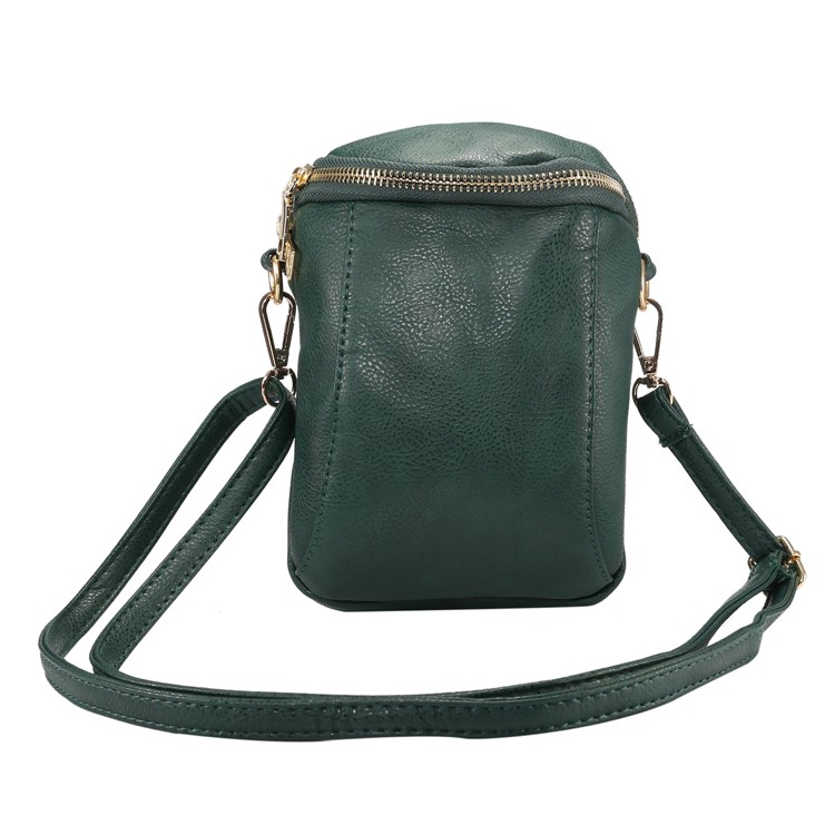 6.4 inch Litchi Grain PU Leather Crossbody Double Layer Zipper Closure Sling Bag - Blackish Green-5