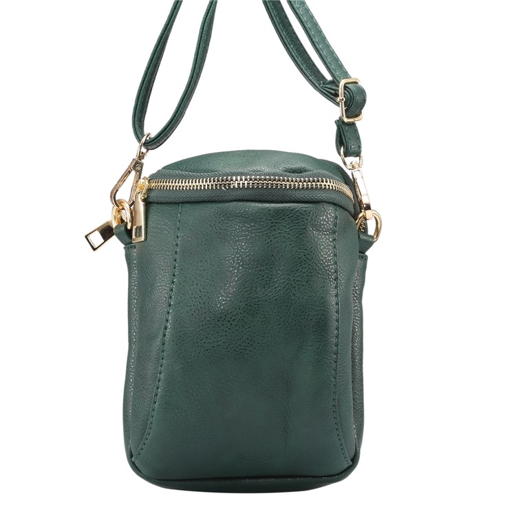 6.4 inch Litchi Grain PU Leather Crossbody Double Layer Zipper Closure Sling Bag - Blackish Green-7