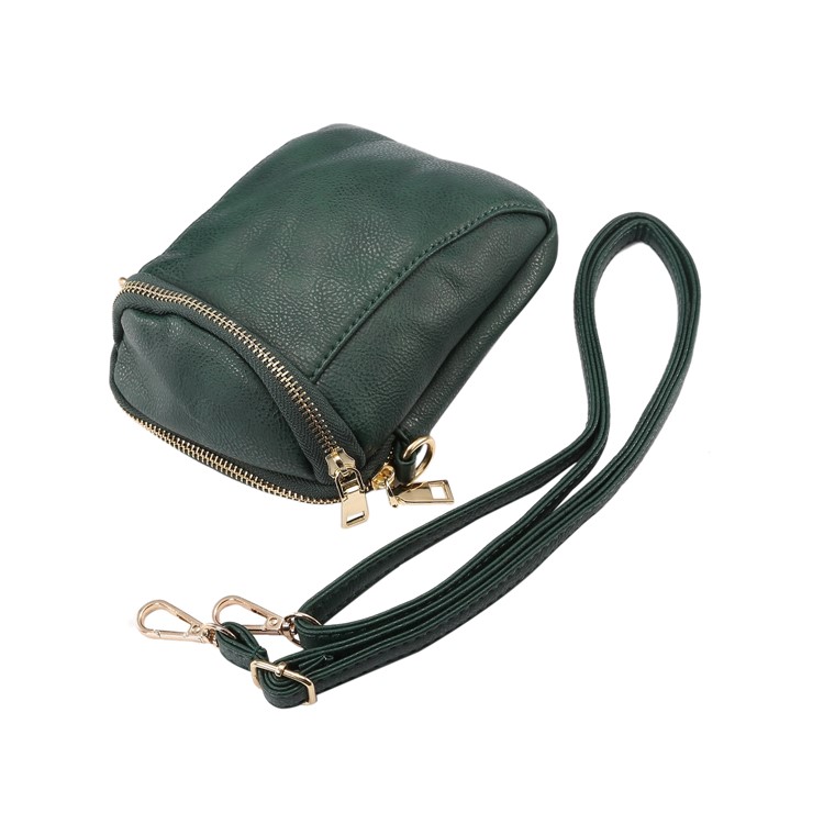 6.4 inch Litchi Grain PU Leather Crossbody Double Layer Zipper Closure Sling Bag - Blackish Green-8