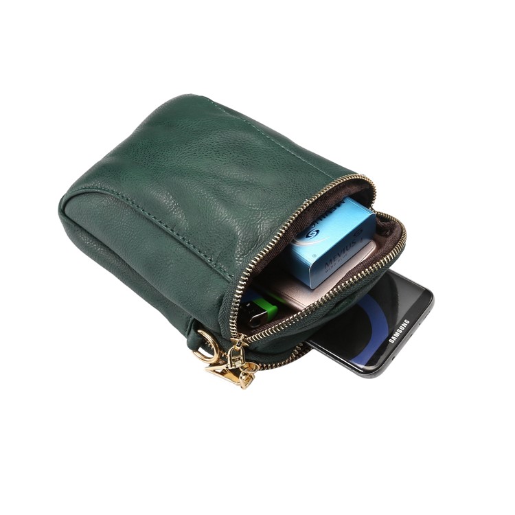 6.4 inch Litchi Grain PU Leather Crossbody Double Layer Zipper Closure Sling Bag - Blackish Green-9
