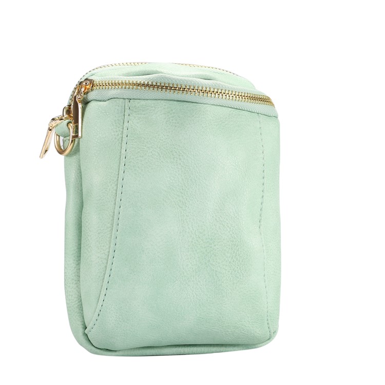 6.4 inch Sling Bag Litchi Grain Double Layer Zipper Closure Shoulder Bag - Light Green-1