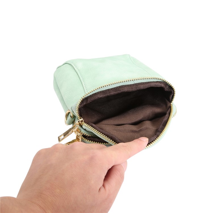 6.4 inch Sling Bag Litchi Grain Double Layer Zipper Closure Shoulder Bag - Light Green-10