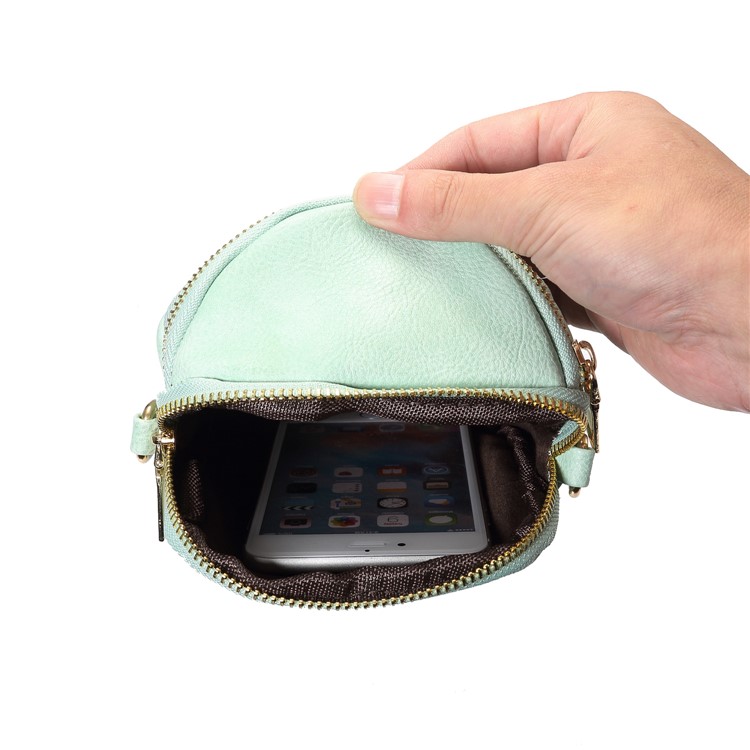 6.4 inch Sling Bag Litchi Grain Double Layer Zipper Closure Shoulder Bag - Light Green-3