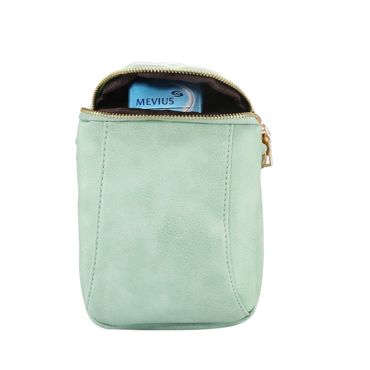 6.4 inch Sling Bag Litchi Grain Double Layer Zipper Closure Shoulder Bag - Light Green-4