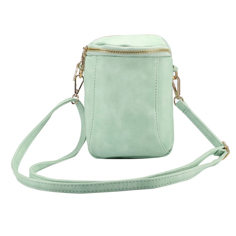 6.4 inch Sling Bag Litchi Grain Double Layer Zipper Closure Shoulder Bag - Light Green-5