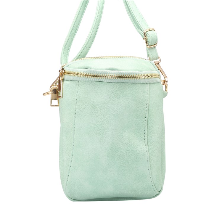 6.4 inch Sling Bag Litchi Grain Double Layer Zipper Closure Shoulder Bag - Light Green-7