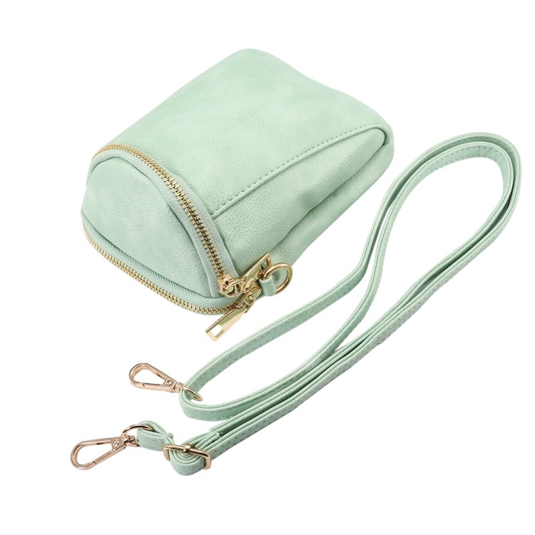 6.4 inch Sling Bag Litchi Grain Double Layer Zipper Closure Shoulder Bag - Light Green-8