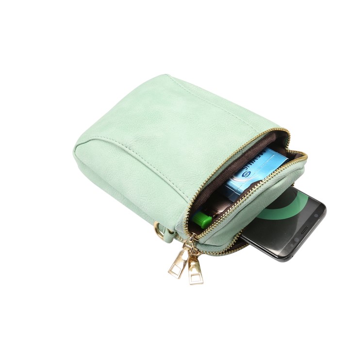 6.4 inch Sling Bag Litchi Grain Double Layer Zipper Closure Shoulder Bag - Light Green-9