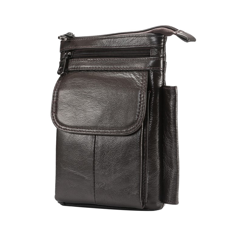 Vertical Top Layer Cowhide Leather Belt Clipped Shoulder Strap Pouch Bag 6.5 inch for Samsung Galaxy Note 8 - Coffee-1