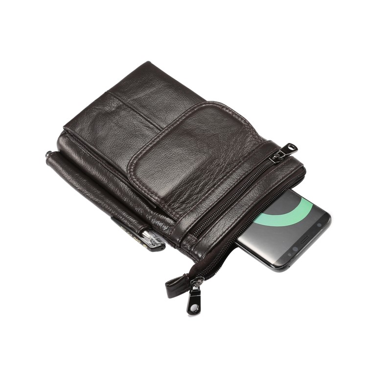 Vertical Top Layer Cowhide Leather Belt Clipped Shoulder Strap Pouch Bag 6.5 inch for Samsung Galaxy Note 8 - Coffee-12