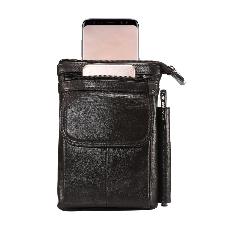 Vertical Top Layer Cowhide Leather Belt Clipped Shoulder Strap Pouch Bag 6.5 inch for Samsung Galaxy Note 8 - Coffee-5