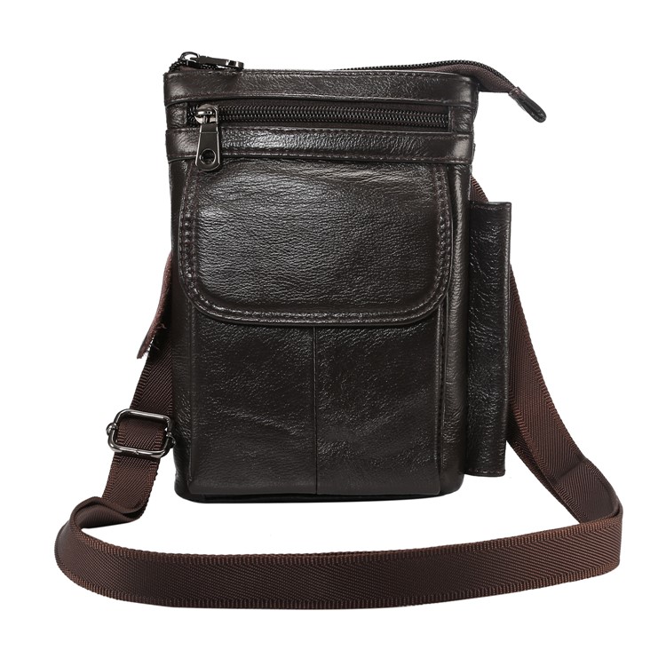 Vertical Top Layer Cowhide Leather Belt Clipped Shoulder Strap Pouch Bag 6.5 inch for Samsung Galaxy Note 8 - Coffee-6