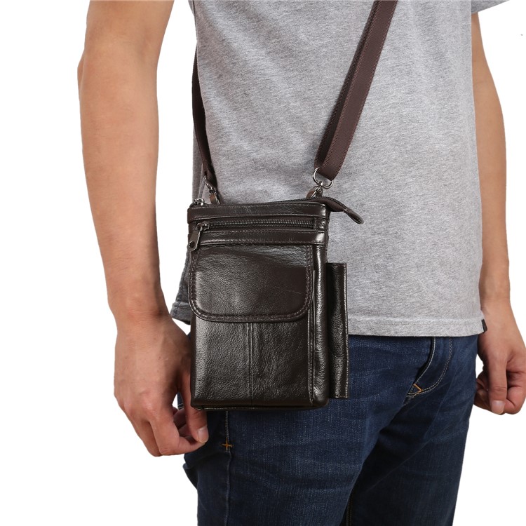 Vertical Top Layer Cowhide Leather Belt Clipped Shoulder Strap Pouch Bag 6.5 inch for Samsung Galaxy Note 8 - Coffee-7