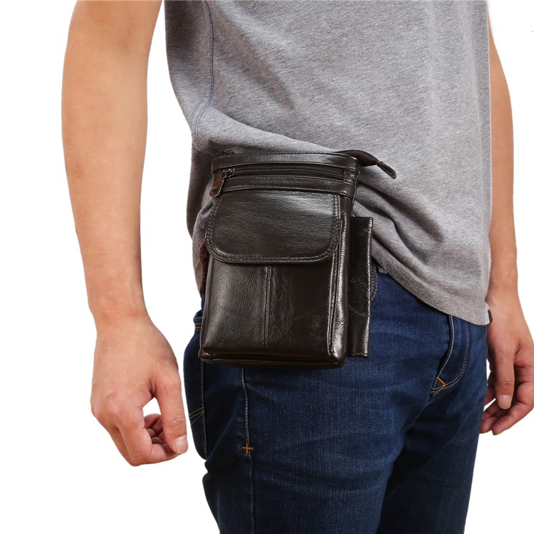 Vertical Top Layer Cowhide Leather Belt Clipped Shoulder Strap Pouch Bag 6.5 inch for Samsung Galaxy Note 8 - Coffee-8